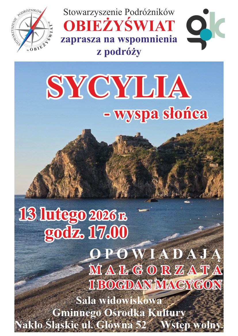 Plakat promujący wspomnienia z podróży po Sycylii - wyspie słońca.