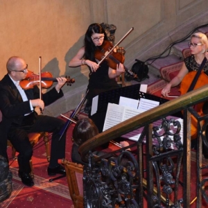 Zdjęcie przedstawia artystów występujących podczas koncertu pt. Antonio Vivaldi - Cztery Pory Roku w Pałacu Kawalera w Świerklańcu