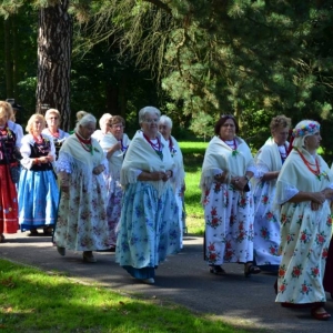 Zdjęcie przedstawia pochód dożynkowy
