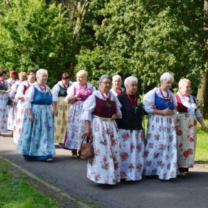 Zdjęcie przedstawia pochód dożynkowy