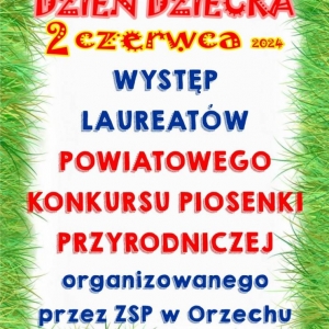Plakat dotyczący występu laureatów podczas Powiatowego Konkursu Piosenki Przyrodniczej