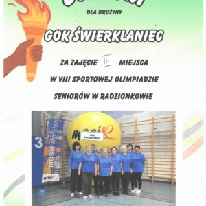 Dyplom za zajęcie III miejsca podczas VIII Sportowej Olimpiady dla Seniorów