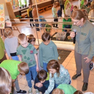 II dzień zimowiska. Leśne ciekawostki. Gościmy leśnika z Nadleśnictwa Świerklaniec. Praca plastyczna - Magiczny Las.