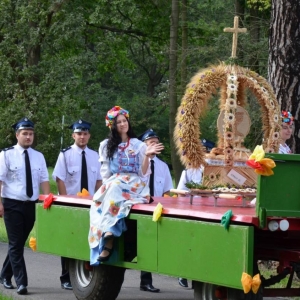 Zdjęcie przedstawia pochód dożynkowy