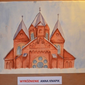 Zdjęcie przedstawia pracę konkursową plastyczną pt. Kościół w Nakle Śląskim – PIĘKNO ARCHITEKTURY I DETALI - Wyróżnienie: Anna Knapik