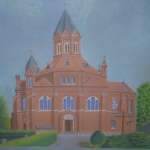 Zdjęcie przedstawia pracę konkursową plastyczną pt. Kościół w Nakle Śląskim – PIĘKNO ARCHITEKTURY I DETALI - II miejsce: Krystyna Cwienczek