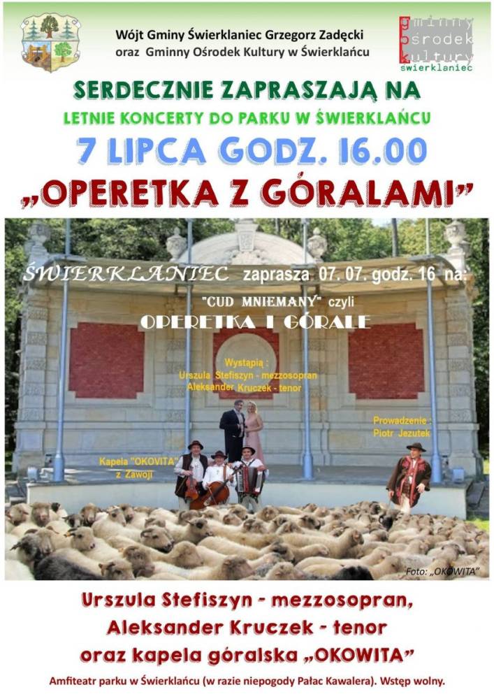 Plakat - koncert wakacyjny Operetka z Góralami 7 lipca 2024 rok godzina 16.00