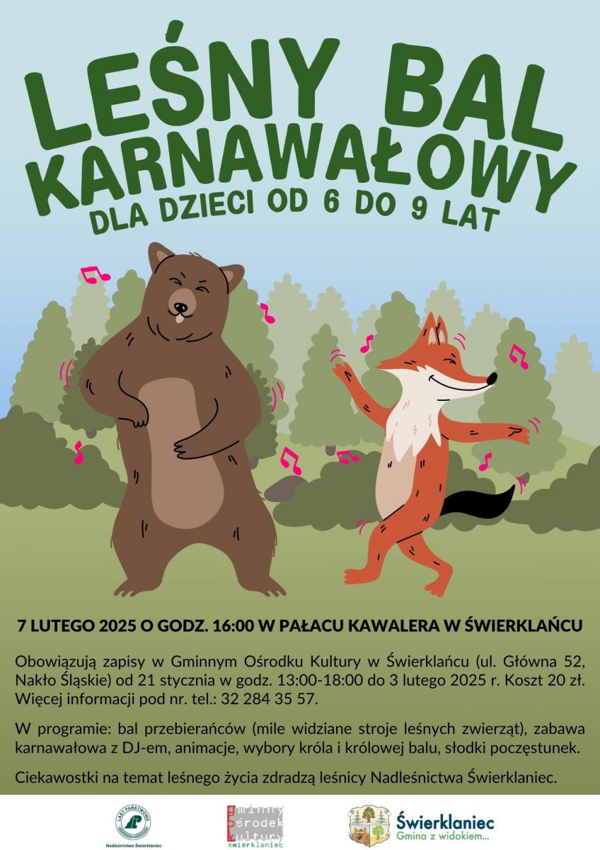 Plakat - leśny Bal Karnawałowy dla dzieci - 7 lutego