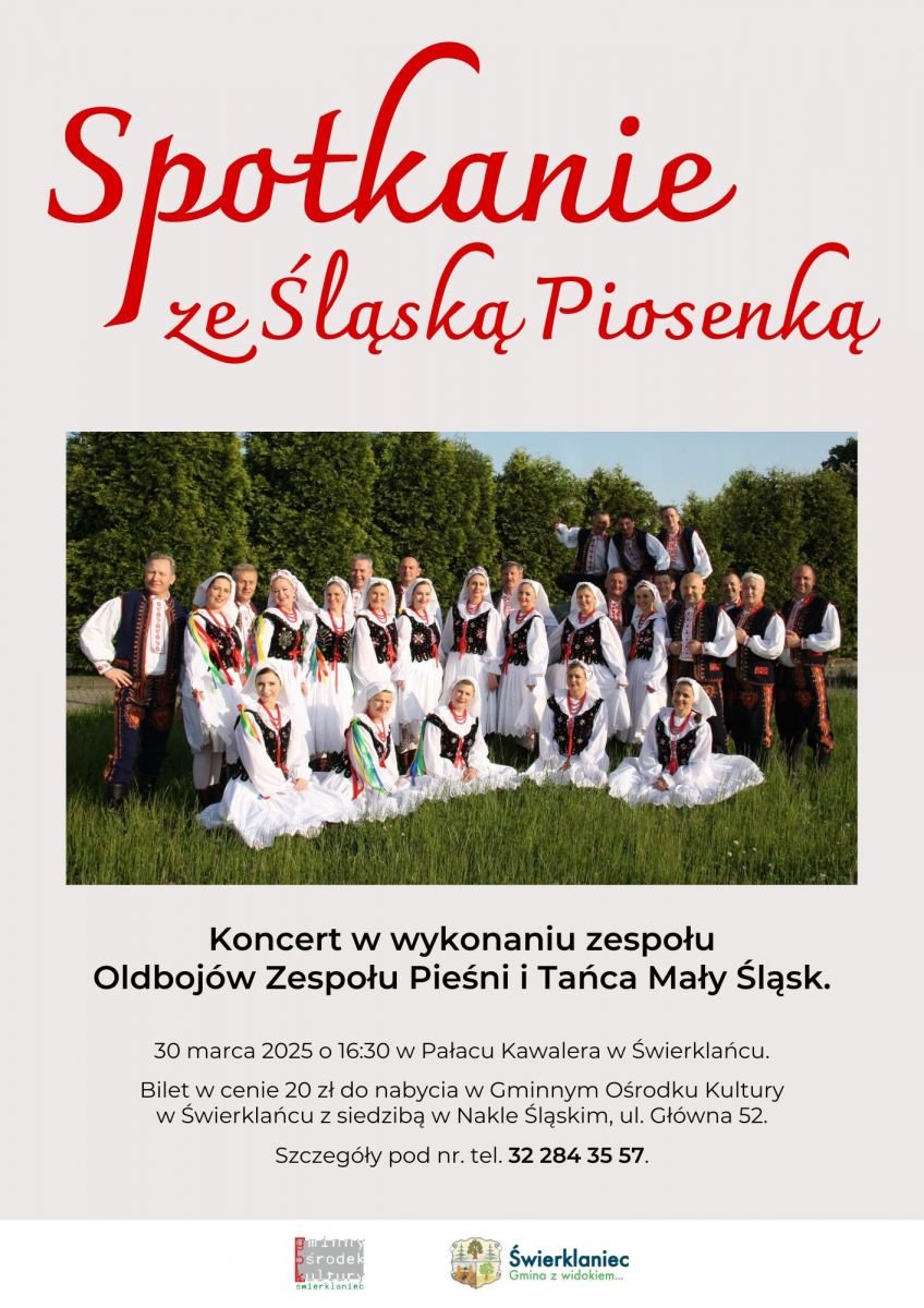 Plakat - Spotkanie ze śląską Piosenką - 30 marca w Pałacu Kawalera