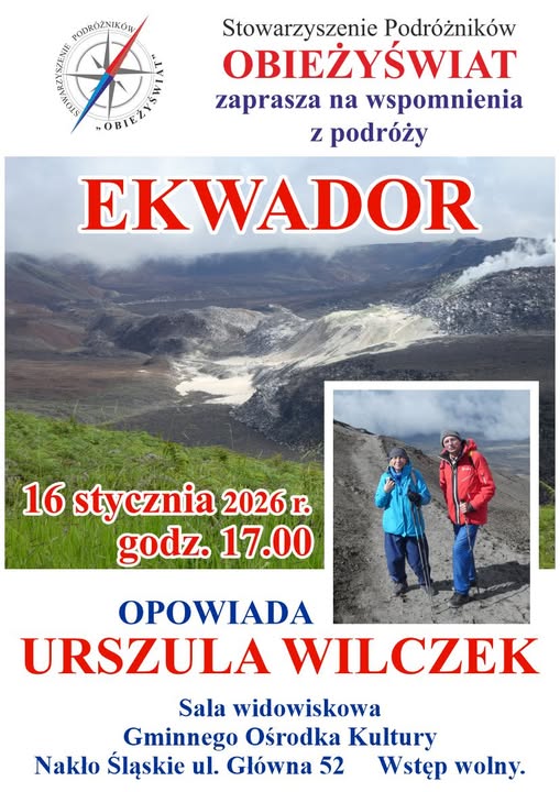 Plakat promujący wspomnienia z podróży po Ekwadorze.