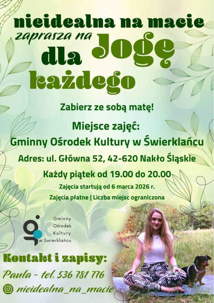 Grafika promująca zajęcia "Joga dla Każdego".