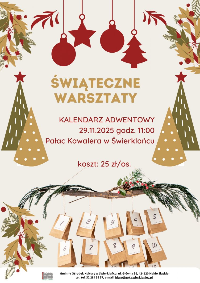 Plakat - Świąteczne Warsztaty - Kalendarz Adwentowy
