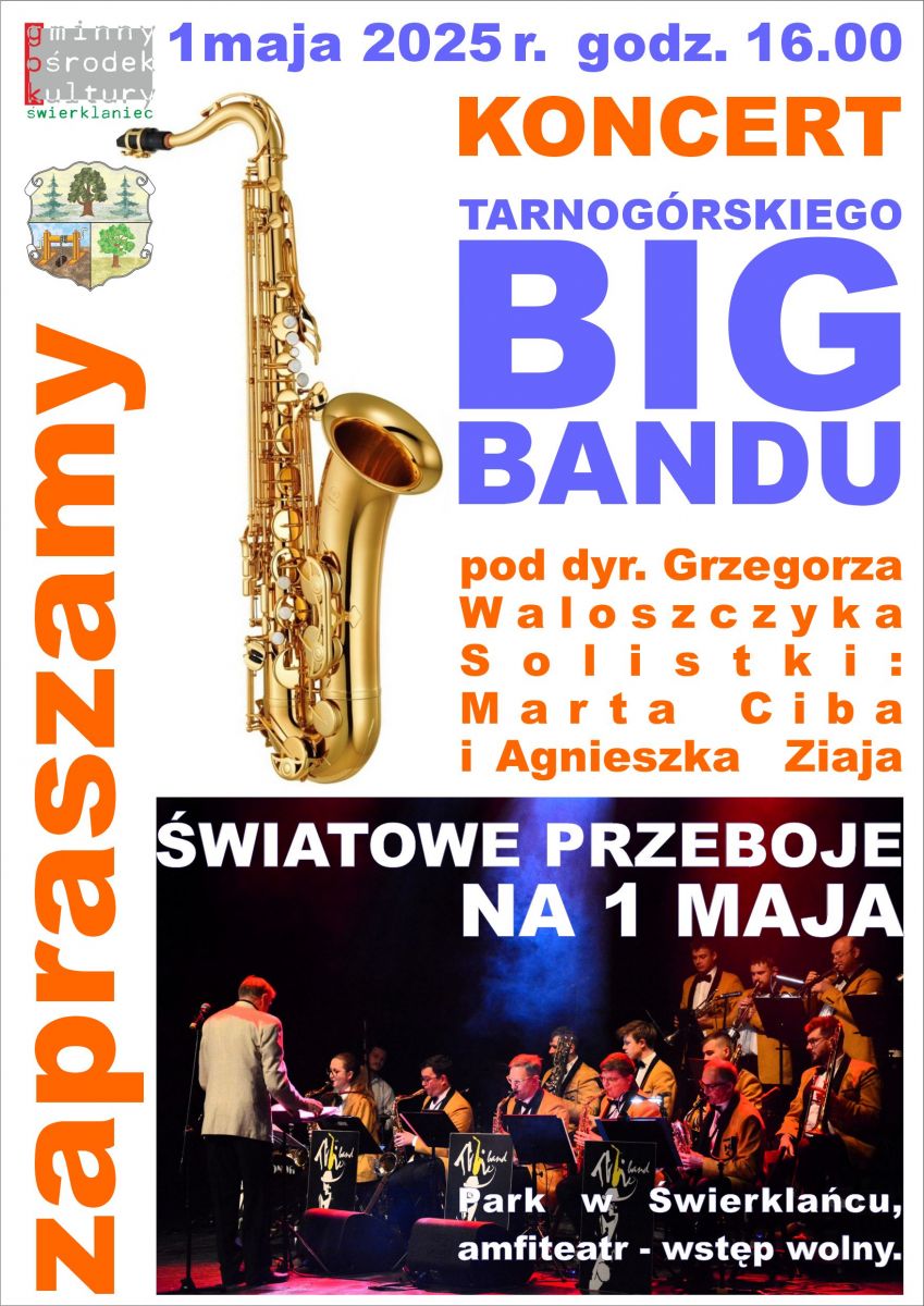 Plakat - koncert majówkowy - 1 maja 2025 w świerklanieckim parku