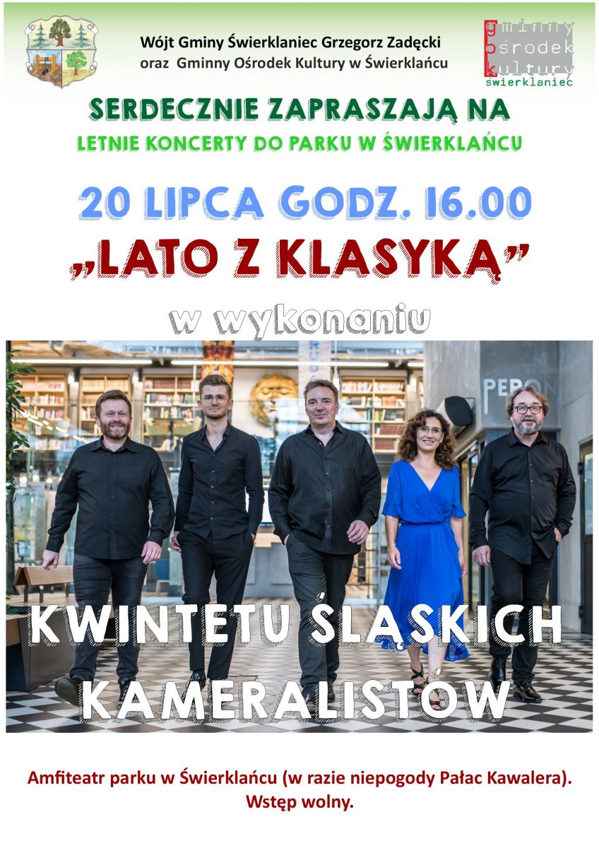 Plakat - koncert wakacyjny - Kwintet Śląskich Kameralistów