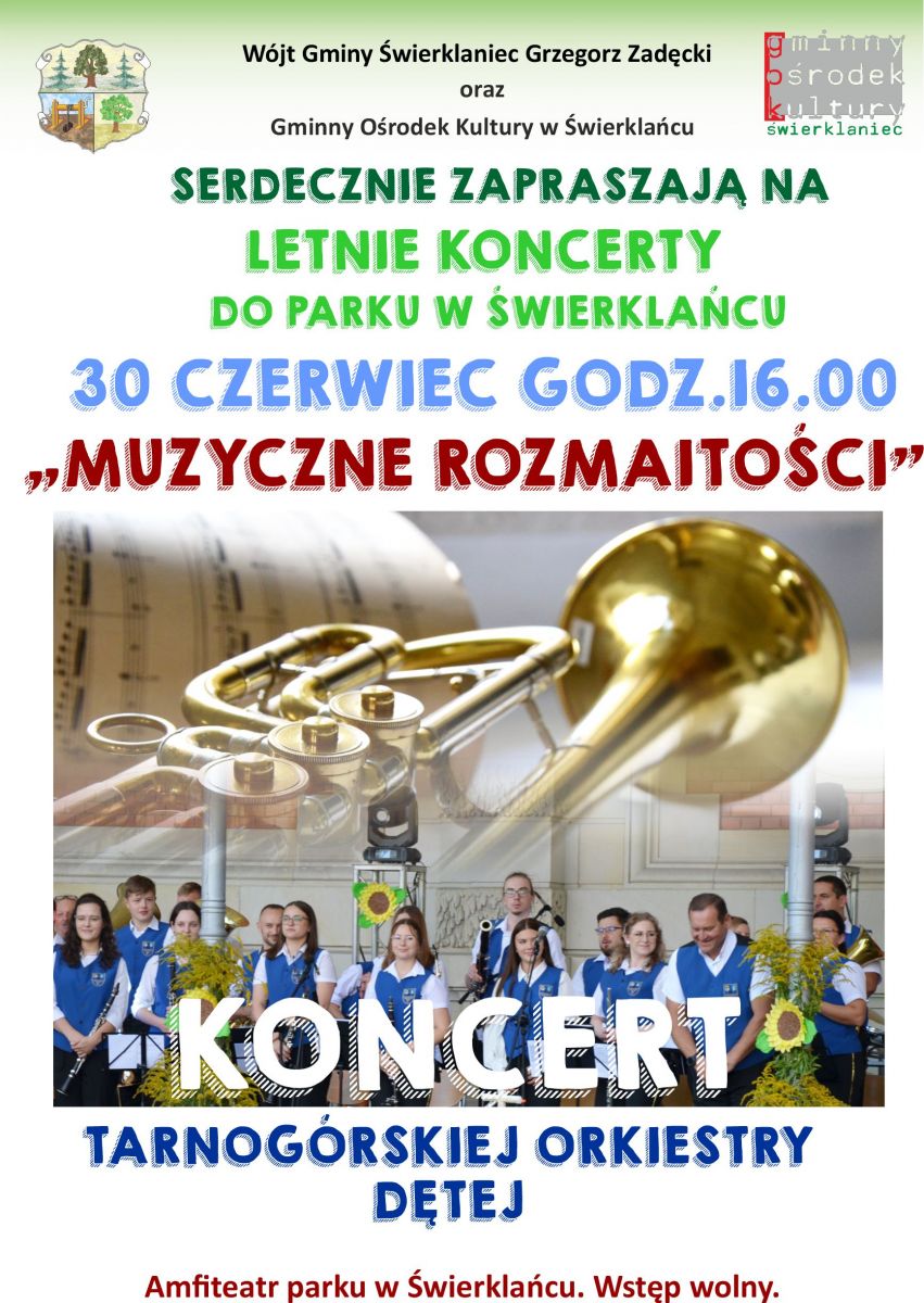 Plakat - I koncert wakacyjny - Muzyczne rozmaitości - 30 czerwca 2024 godzina 16.00