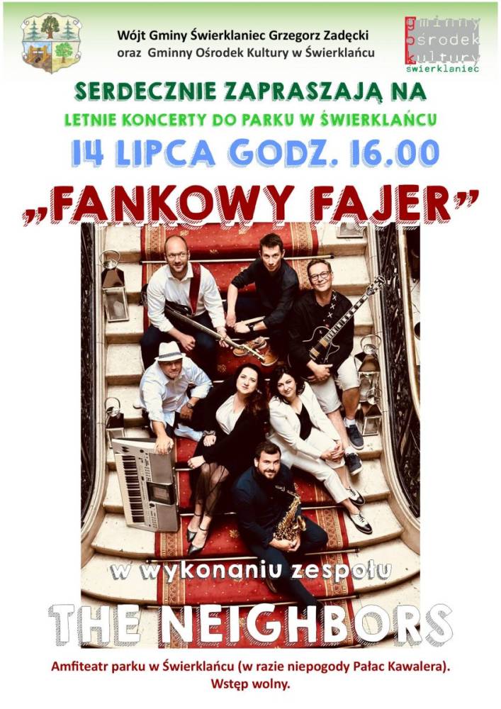 Plakat - koncert wakacyjny Fankowy Fajer - 14 lipca godzina 16.00