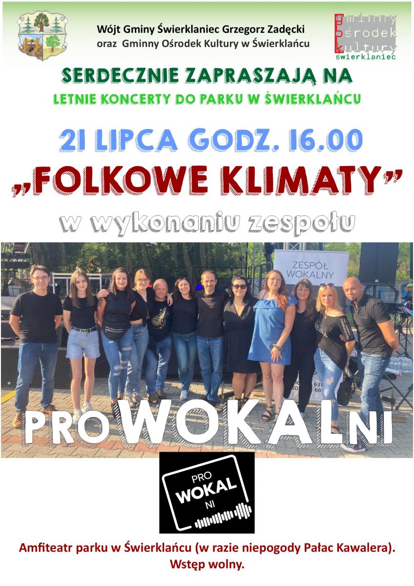 Plakat - wakacyjny koncert Folkowe Klimaty - 21.07.2024