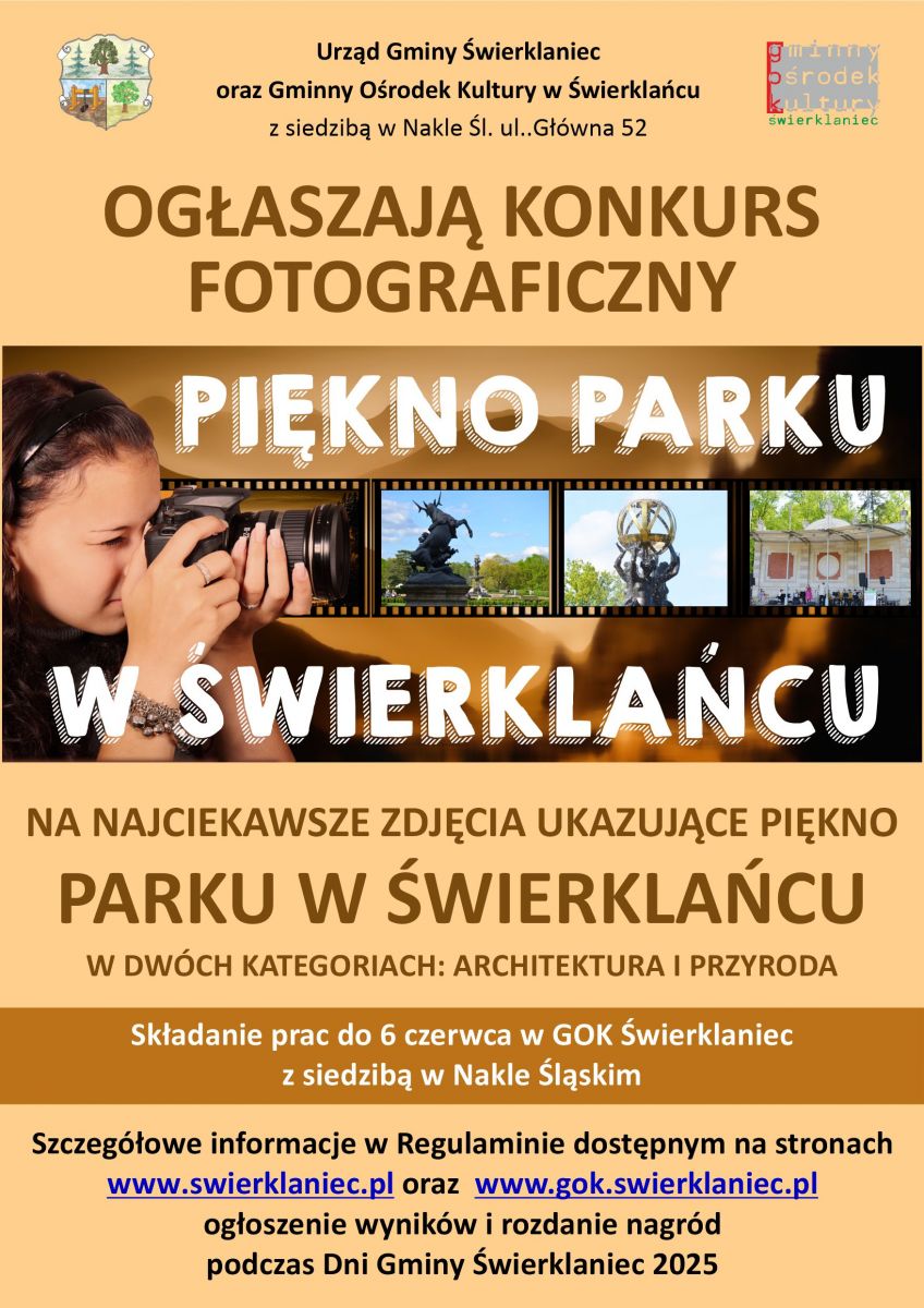 Plakat - konkurs fotograficzny pt. Piękno parku w świerklańcu
