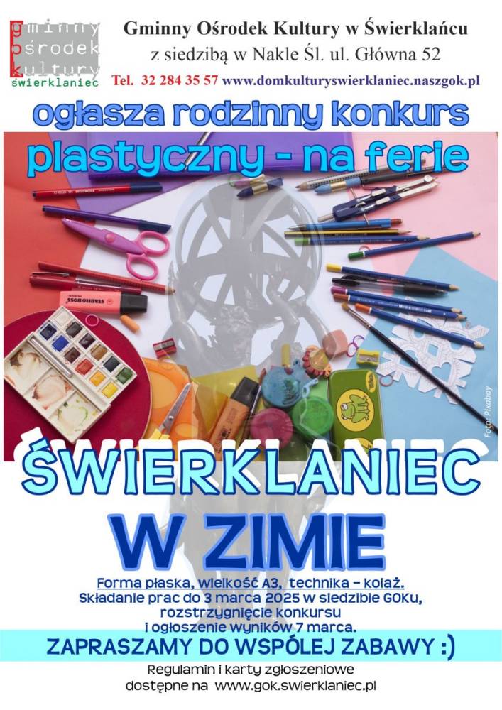 Plakat - rodzinny konkurs plastyczny - Świerklaniec w zimie