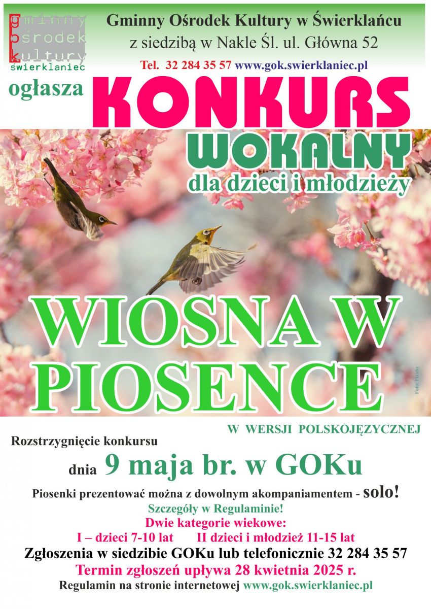 Plakat - konkurs wokalny Wiosna w Piosence - 9 maja