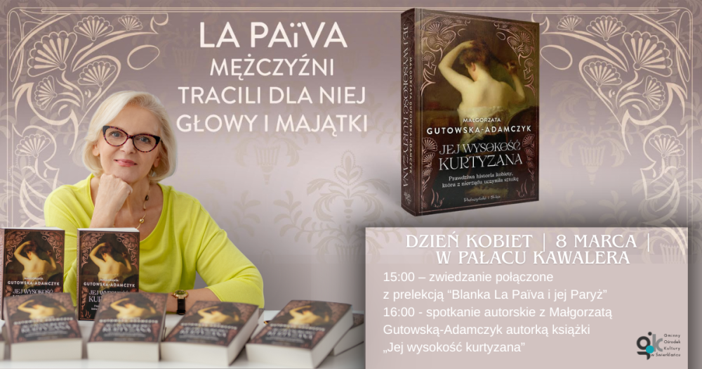 Grafika promująca spotkanie autorskie z Małgorzatą Gutowską-Adamczyk.