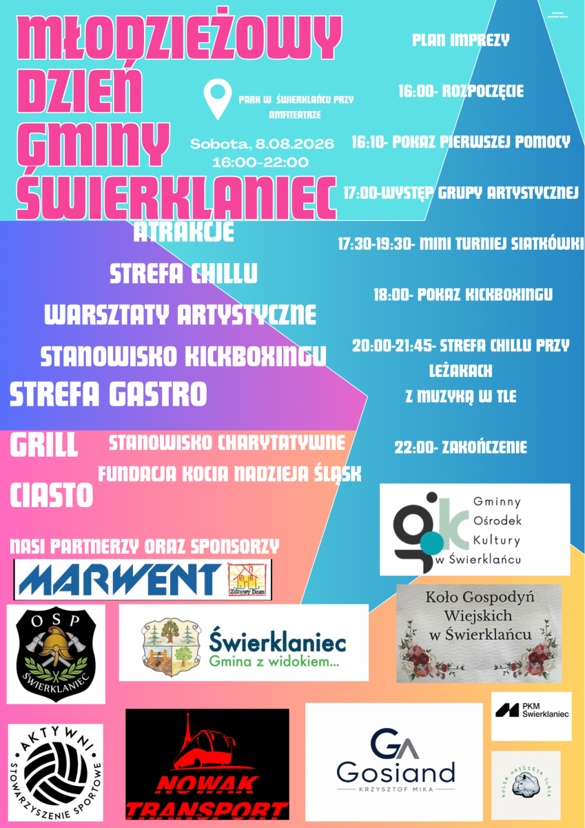 Plakat promujący Młodzieżowy Dzień Gminy Świerklaniec.