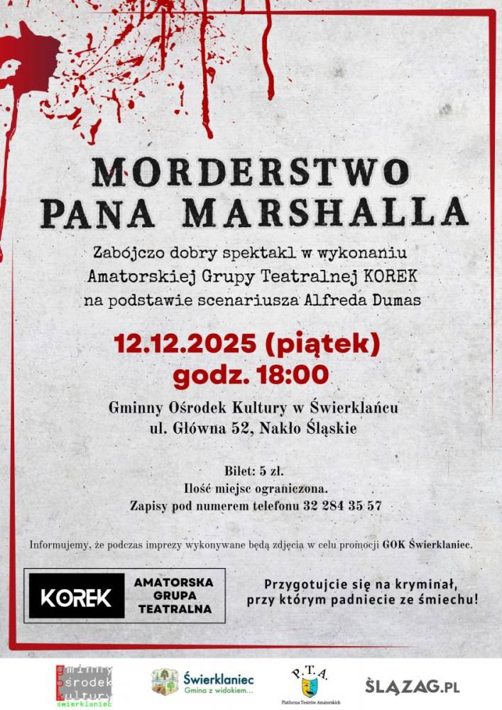 Plakat promujący spektakl "Morderstwo Pana Marshalla".