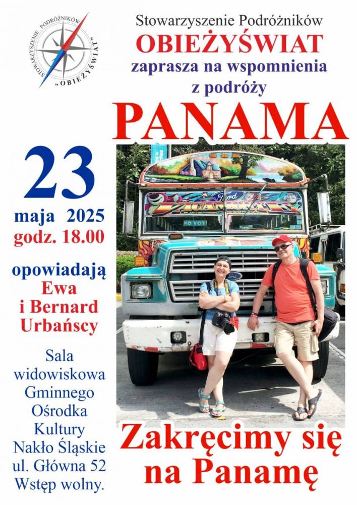 Plakat - prelekcja na temat Panamy - 23 maja w GOKu