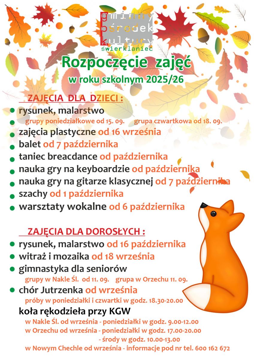 Plakat - zajęcia cykliczne w GOKu