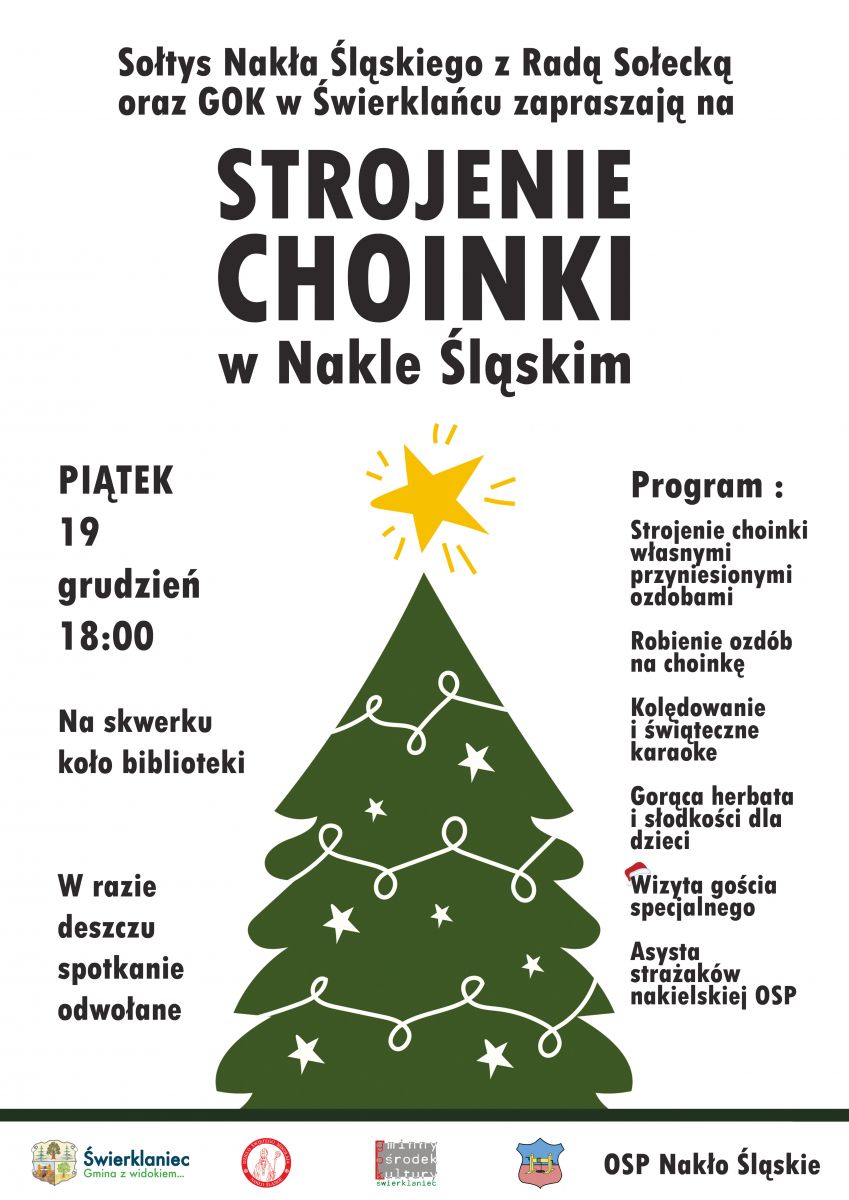 Plakat promujący wydarzenie "Strojenie Choinki w Nakle Śląskim".