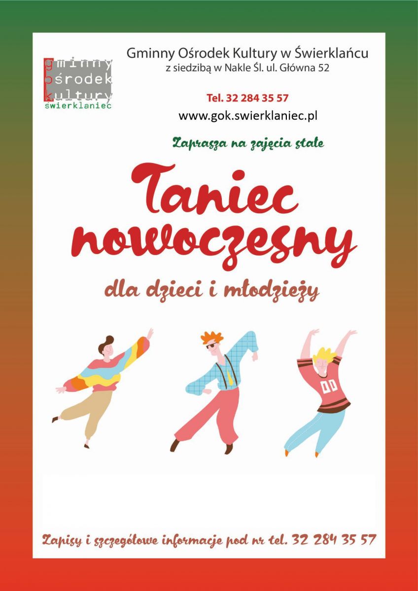 Plakat - zapisy na zajęcia z Tańca Nowoczesnego dla dzieci i młodzieży
