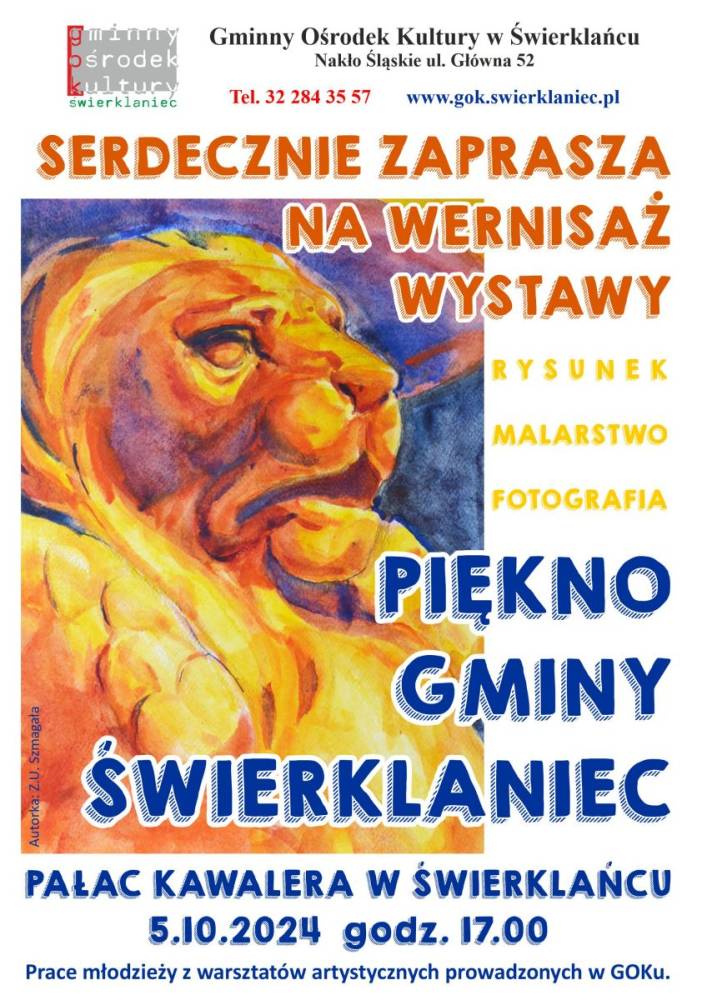 Plakat - wernisaż wystawy rysunek, malarstwo i fotografia Piękno Gminy Świerklaniec