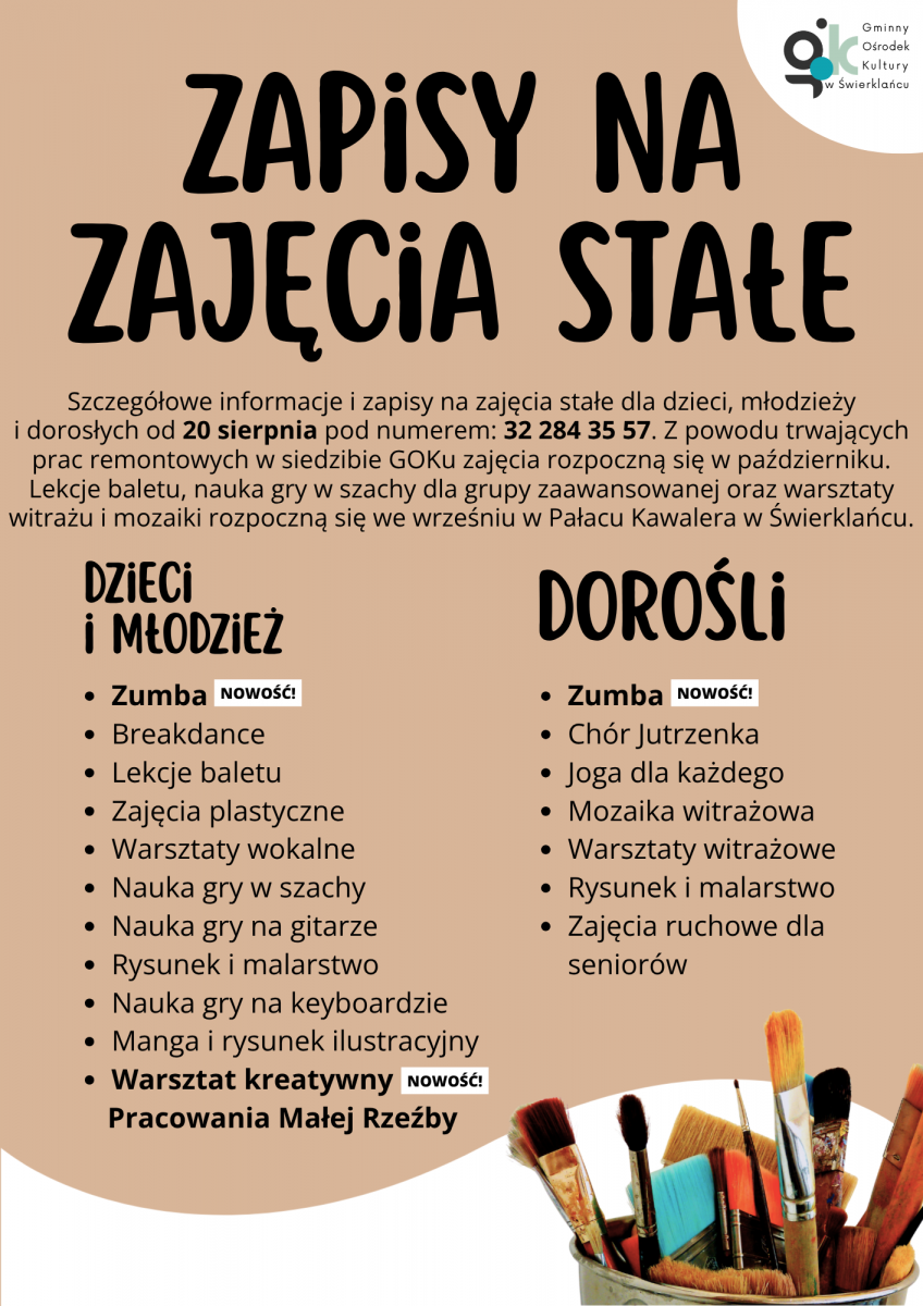 Plakat promujący zapisy na zajęcia stałe.
